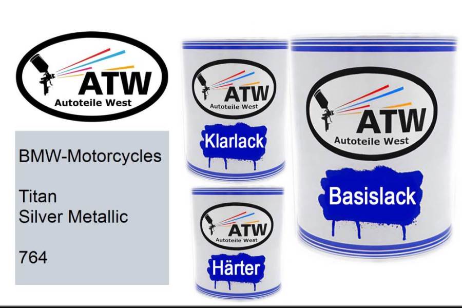 BMW-Motorcycles, Titan Silver Metallic, 764: 1L Lackdose + 1L Klarlack + 500ml Härter - Set, von ATW Autoteile West.